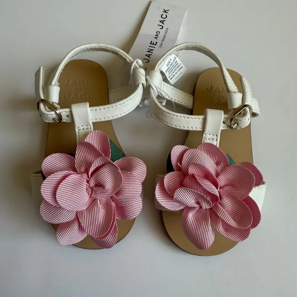 NEW Janie and Jack Bunny Pink Flower Sandals Girls 5